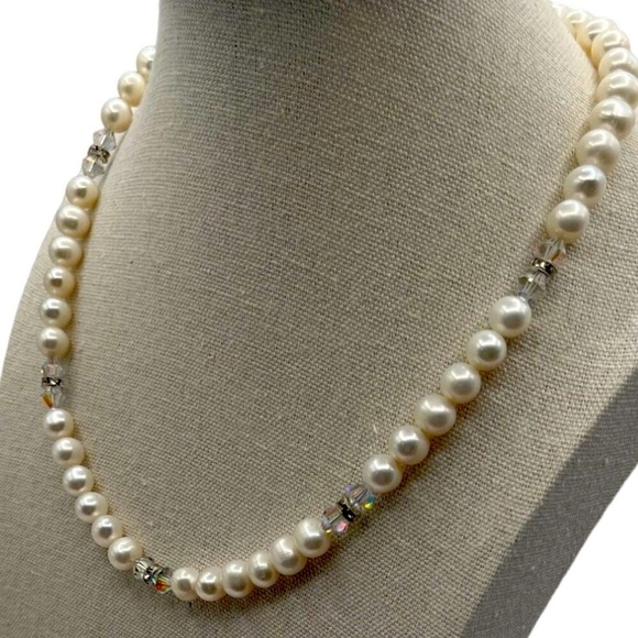 Vintage Pearl Necklace Bracelet & Anklet Set Rhinestones Chic Crystal Silver N88 - Picture 2 of 5